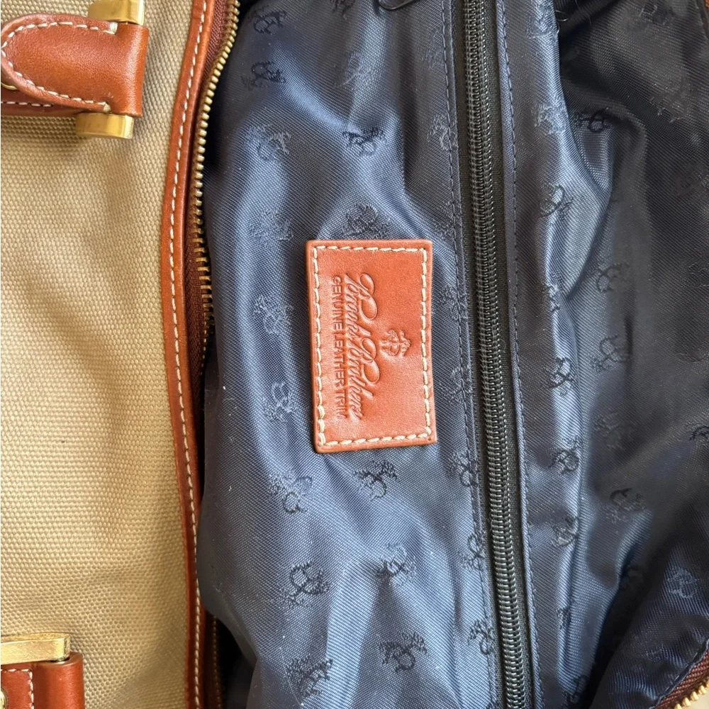 NWOT Brooks Brothers Mens Khaki Canvas and Leather Trim Zip Close Shoulder Bag